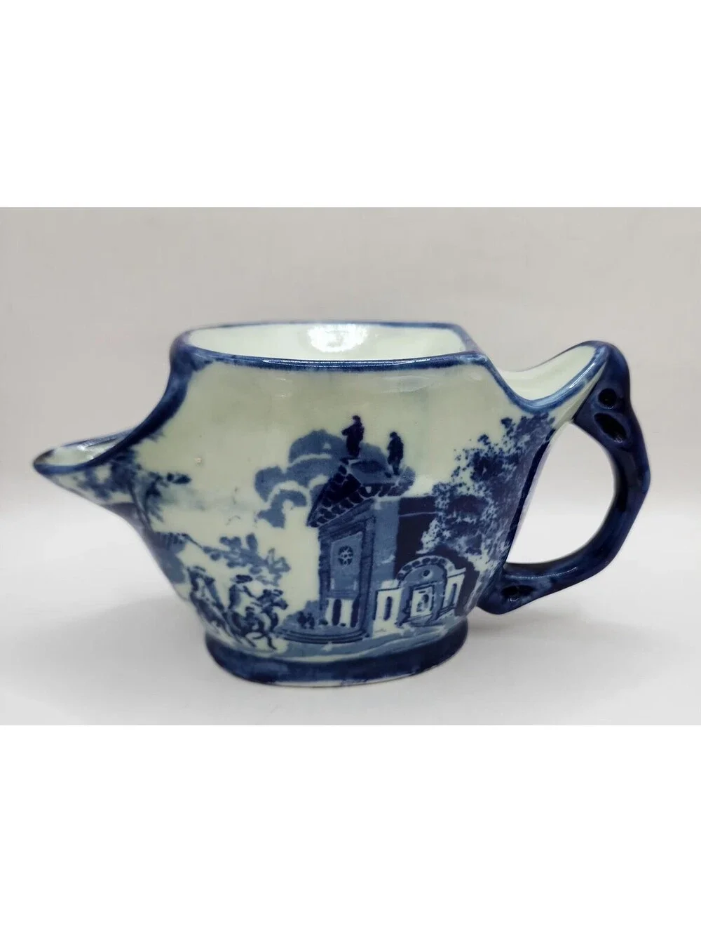 Vintage Victoria Ironstone Shaving Cup, Flow Blue Transferware, English Village